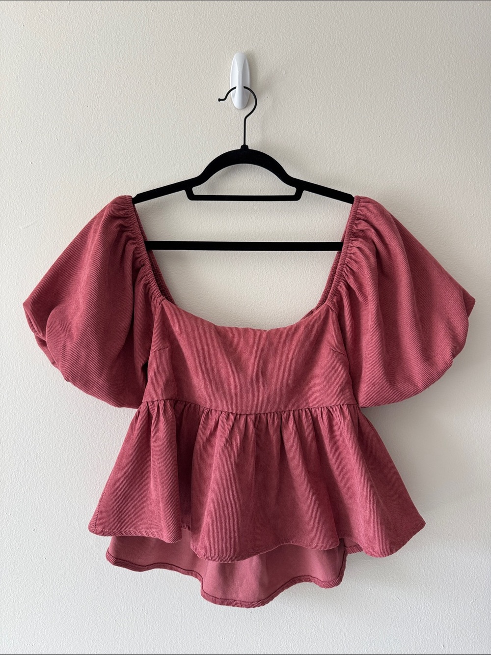 Dark Pink Mauve Corduroy Tie Back Blouse